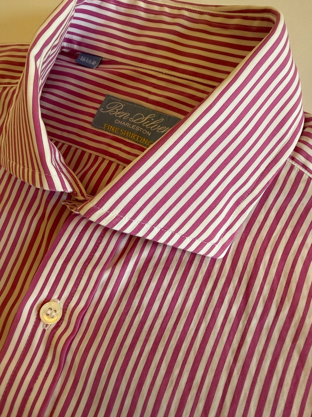 Ben Silver Charleston Fine Shirtings Pink & White Stripe Dress Shirt 16½ 32
